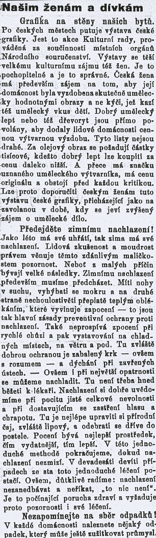 �l�nek od Aleny, pr� z roku 1943. Dnes u� Alena podobn� �l�nky nep�e.