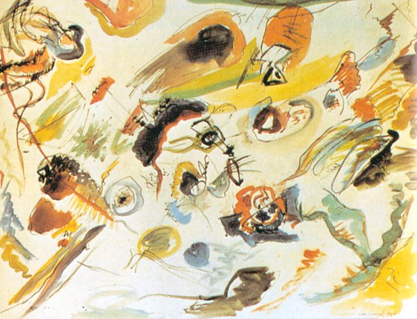 Vasilij Kandinskij, 1910: Prvn� abstraktn� akvarel. Mus�e National d'Arte Moderne, C.G.P., Par�. Obraz je prvn� dolo�enou abstraktn� malbou v historii um�n�.